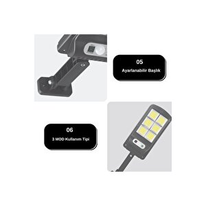 1 Adet Solar Bahçe Aydınlatma 120 Cob Led Güneş Enerjili 3 Modlu Hareket Sensörlü Güneş Enerjili