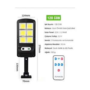 1 Adet 120 Led'li 3 Modlu Hareket Sensörlü Solar Güneş Enerjili Bahçe Aydınlatması Su Geçirmez Lamba