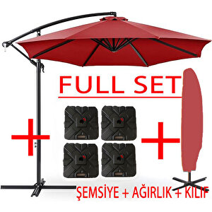 3 Mt 8 Kaburga Full Demir 21 Kg Kırmızı Bahçe Şemsiyesi Full Set Havuz Şemsiyesi Büyük Şemsiye