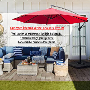 3 Mt 8 Kaburga Full Demir 21 Kg Kırmızı Bahçe Şemsiyesi Full Set Havuz Şemsiyesi Büyük Şemsiye