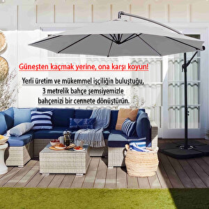 3 Mt 8 Kaburga Full Demir 21 Kg Gri Bahçe Şemsiyesi