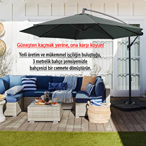 3 Mt 8 Kaburga Full Demir 21 Kg Antrasi̇t Bahçe Şemsiyesi Full Set Havuz Şemsiyesi Büyük Şemsiye