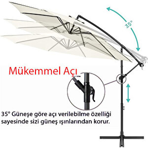 3 Mt 8 Kaburga Full Demir 21 Kg Ekru Bahçe Şemsiyesi