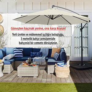 3 Mt 8 Kaburga Full Demir 21 Kg Ekru Bahçe Şemsiyesi