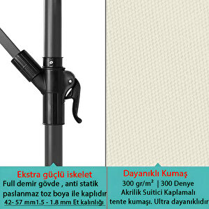 3 Mt 8 Kaburga Full Demir 21 Kg Ekru Bahçe Şemsiyesi