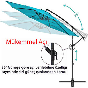 3 Mt 8 Kaburga Full Demir 21 Kg Turkuaz Bahçe Şemsiyesi