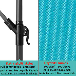 3 Mt 8 Kaburga Full Demir 21 Kg Turkuaz Bahçe Şemsiyesi