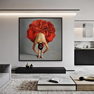 Red Ballerina Yağlı Boya Dokulu Tablo Siyah Çerçeve 120x120 cm