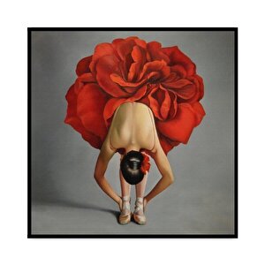 Red Ballerina Yağlı Boya Dokulu Tablo Siyah Çerçeve 100x100 cm