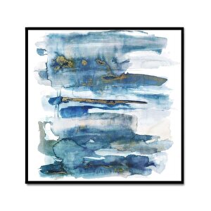 Mavi Beyaz İkili Set Yağlı Boya Dokulu Tablo Siyah Çerçeve 50x50 cm