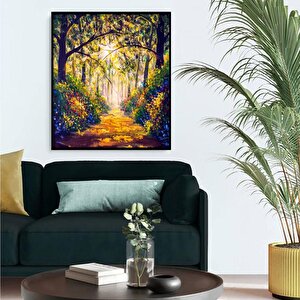 Forest Yağlı Boya Dokulu Tablo Siyah Çerçeve 120x120 cm