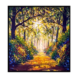 Forest Yağlı Boya Dokulu Tablo Siyah Çerçeve 120x120 cm