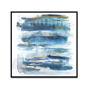 Mavi Beyaz İkili Set Yağlı Boya Dokulu Tablo Siyah Çerçeve 120x120 cm