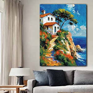 Tepedeki Ev Yağlı Boya Dokulu Tablo Çerçevesiz 90x120 cm