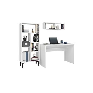 Collegedh Çalişma Masasi + Ki̇taplik Takim Beyaz Beyaz