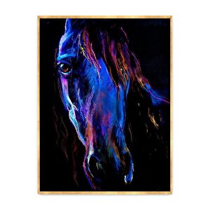 Blue Horse Yağlı Boya Dokulu Tablo Gold Çerçeve 50x70 cm