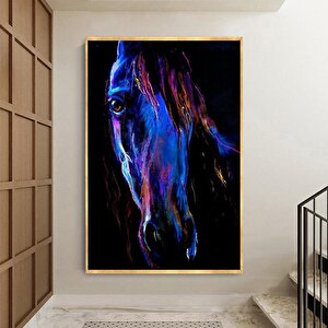 Blue Horse Yağlı Boya Dokulu Tablo Gold Çerçeve 75x100 cm
