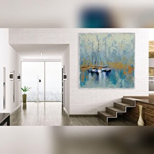 Boats Yağlı Boya Dokulu Tablo Gümüş Çerçeve 50x50 cm