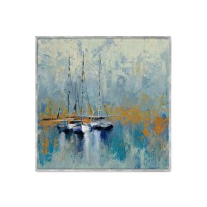 Boats Yağlı Boya Dokulu Tablo Gümüş Çerçeve 50x50 cm