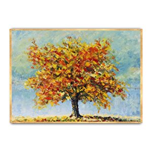 Ağaç Yağlı Boya Dokulu Tablo Gold Çerçeve 50x70 cm