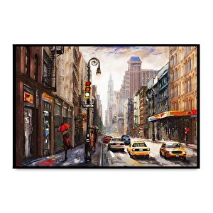 New York City Yağlı Boya Dokulu Tablo Siyah Çerçeve 100x150 cm