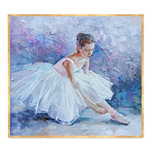 White Ballerina Yağlı Boya Dokulu Tablo Gold Çerçeve 80x80 cm