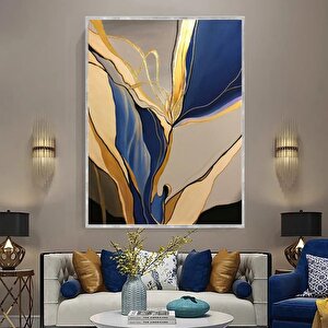 Elegant Navy Yağlı Boya Dokulu Tablo Gümüş Çerçeve 100x150 cm