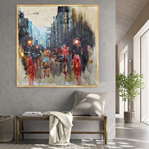 Şehir Yağlı Boya Dokulu Tablo Gold Çerçeve 100x100 cm