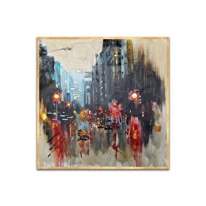 Şehir Yağlı Boya Dokulu Tablo Gold Çerçeve 100x100 cm
