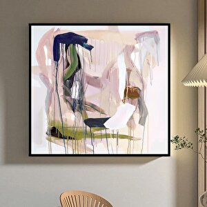 Pink Yağlı Boya Dokulu Tablo Siyah Çerçeve 80x80 cm