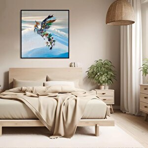 Anka Kuşu Yağlı Boya Dokulu Tablo Siyah Çerçeve 120x120 cm