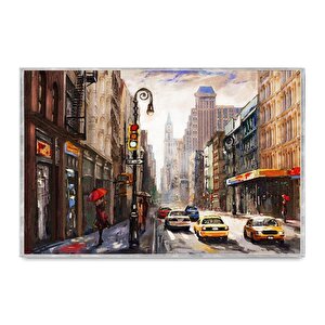 New York City Yağlı Boya Dokulu Tablo Gümüş Çerçeve 75x100 cm