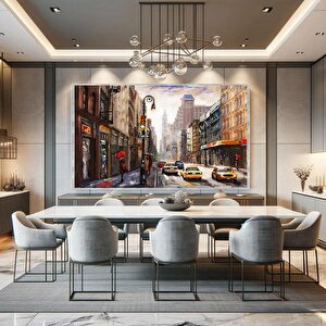 New York City Yağlı Boya Dokulu Tablo Gümüş Çerçeve 50x70 cm