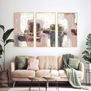 Pink Üçlü Set Yağlı Boya Dokulu Tablo Gold Çerçeve 50x70 cm