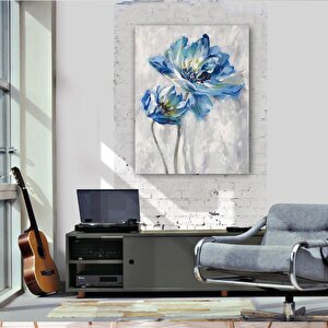 Mavi Çiçek Yağlı Boya Dokulu Tablo Çerçevesiz 75x100 cm