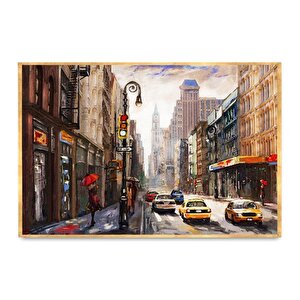 New York City Yağlı Boya Dokulu Tablo Gold Çerçeve 90x120 cm