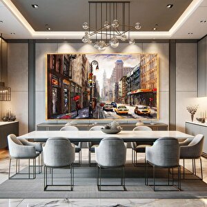 New York City Yağlı Boya Dokulu Tablo Gold Çerçeve 100x150 cm