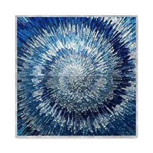 Abstract Blue Yağlı Boya Dokulu Tablo Gümüş Çerçeve 50x50 cm