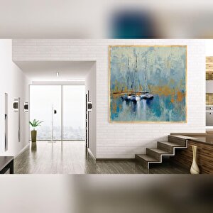 Boats Yağlı Boya Dokulu Tablo Gold Çerçeve 50x50 cm