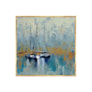 Boats Yağlı Boya Dokulu Tablo Gold Çerçeve 80x80 cm