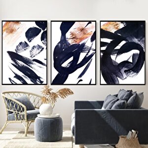 Navy Üçlü Set Yağlı Boya Dokulu Tablo Siyah Çerçeve 75x100 cm
