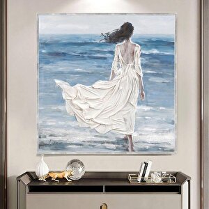 Woman In White Dress Yağlı Boya Dokulu Tablo Gümüş Çerçeve