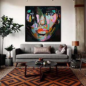 Face Yağlı Boya Dokulu Tablo Siyah Çerçeve 100x100 cm