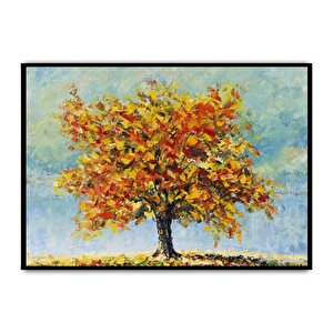 Ağaç Yağlı Boya Dokulu Tablo Siyah Çerçeve 100x150 cm