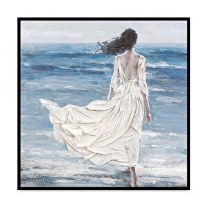 Woman In White Dress Yağlı Boya Dokulu Tablo Siyah Çerçeve