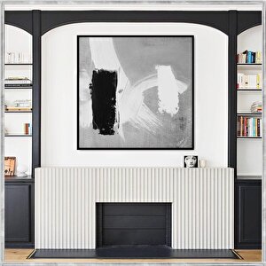 Grey Bw Yağlı Boya Dokulu Tablo Siyah Çerçeve 120x120 cm