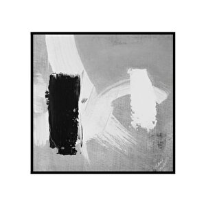 Grey Bw Yağlı Boya Dokulu Tablo Siyah Çerçeve 120x120 cm