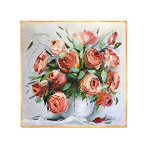 Güller Yağlı Boya Dokulu Tablo Gold Çerçeve 120x120 cm