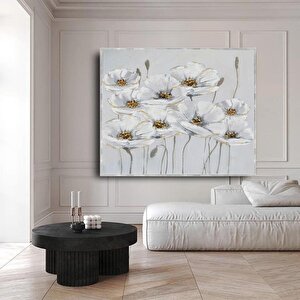 Nove Fiori Yağlı Boya Dokulu Tablo Gümüş Çerçeve 120x120 cm