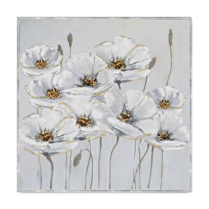 Nove Fiori Yağlı Boya Dokulu Tablo Gümüş Çerçeve 120x120 cm